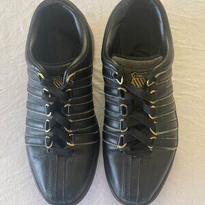 K-Swiss Classic Black/Gold Men’s Sneakers – Casual Shoes, Size 7.5 US